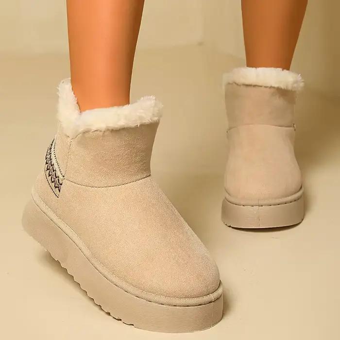 Nouvelles bottes d'hiver pour femmes en daim, avec semelles épaisses antidérapantes et doublure en coton chaud, style ethnique, bottes courtes pour femmes.