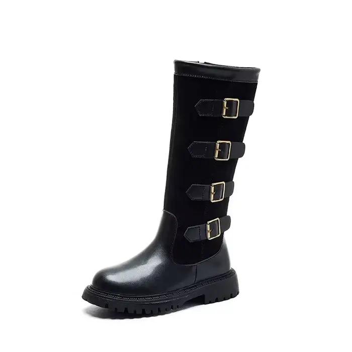 Bottes hautes pour filles, chaussures en cuir, confortables, Style britannique, décontractées, polyvalentes, tendance, nouvelle mode automne hiver 2024