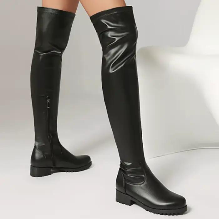 Bottes élastiques au dessus du genou pour femmes, cuissardes hautes, noires et rouges, chaussures de fête longues, grande taille 48, automne hiver