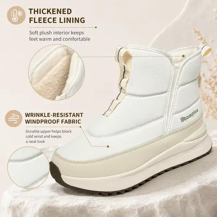 Baasploa – bottines d'hiver pour femmes, confortables, chaudes, en peluche, avec fermeture éclair latérale, résistantes à l'eau, en coton, chaussures décontractées, antidérapantes
