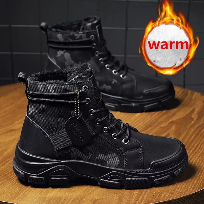 Bottes de combat camouflage d'hiver pour hommes, doublées de polaire, hautes, thermiques, pour le travail