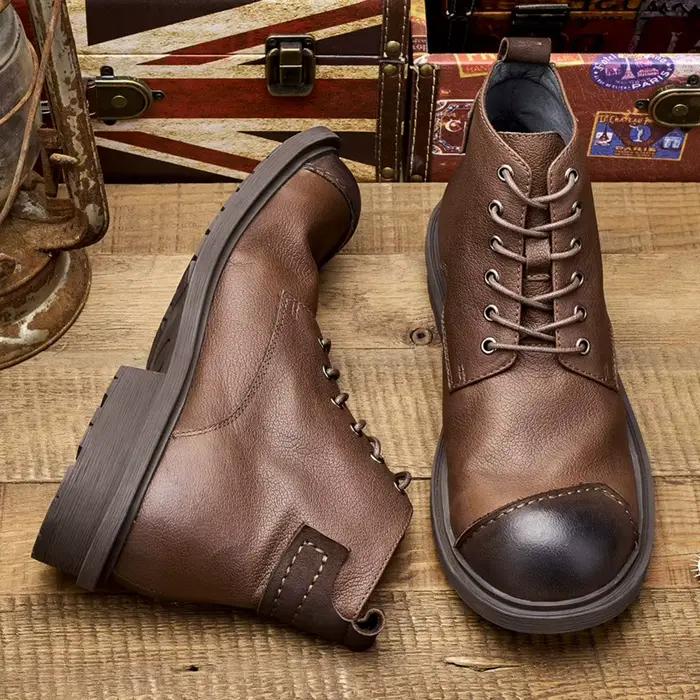Bottes en cuir véritable pour homme automne 2026 – Style rétro britannique, fabrication artisanale de luxe, bout rond, chaussures Oxford à la cheville pour homme