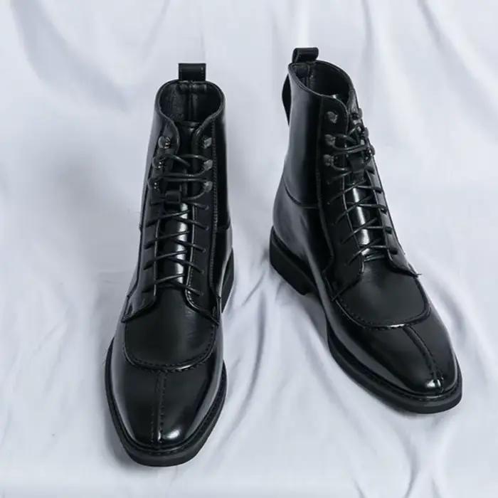 Bottes en cuir pour hommes britanniques mode pointu robe d'affaires botte à lacets