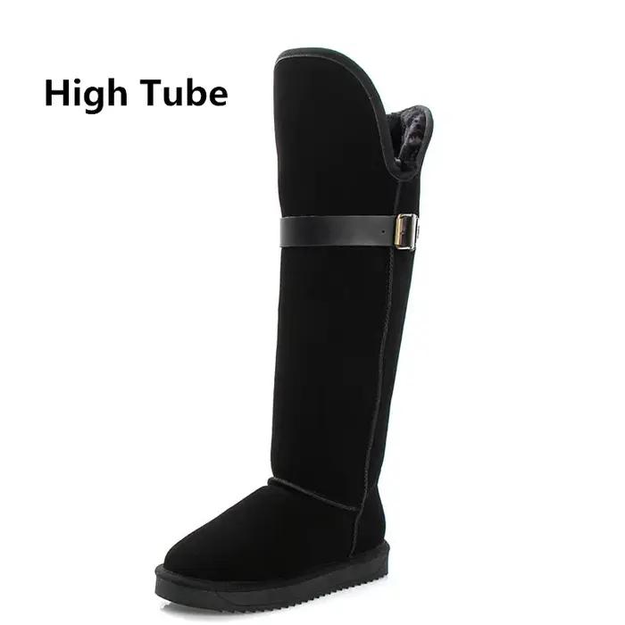 Bottes de neige 2026 pour femme, nouvelles bottes longues en fourrure, bottes mi-mollet en cuir de vachette chaudes et imperméables