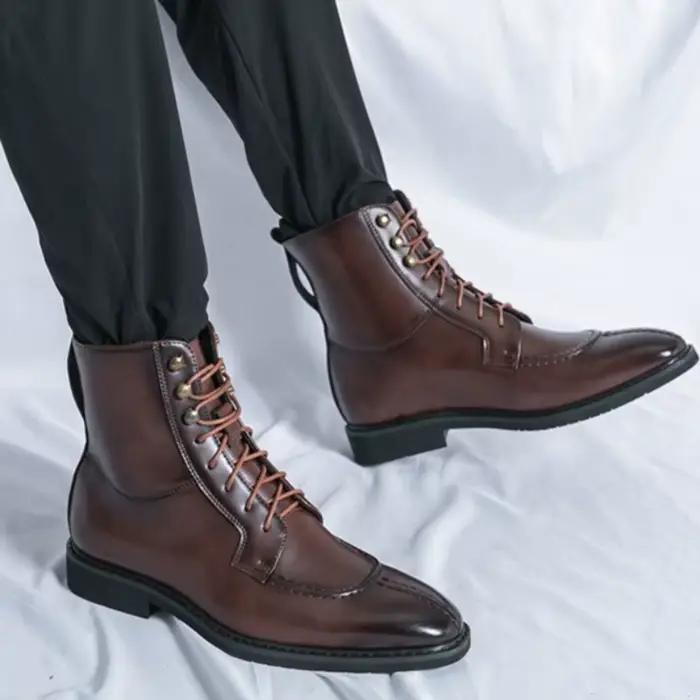 Bottes en cuir pour hommes britanniques mode pointu robe d'affaires botte à lacets