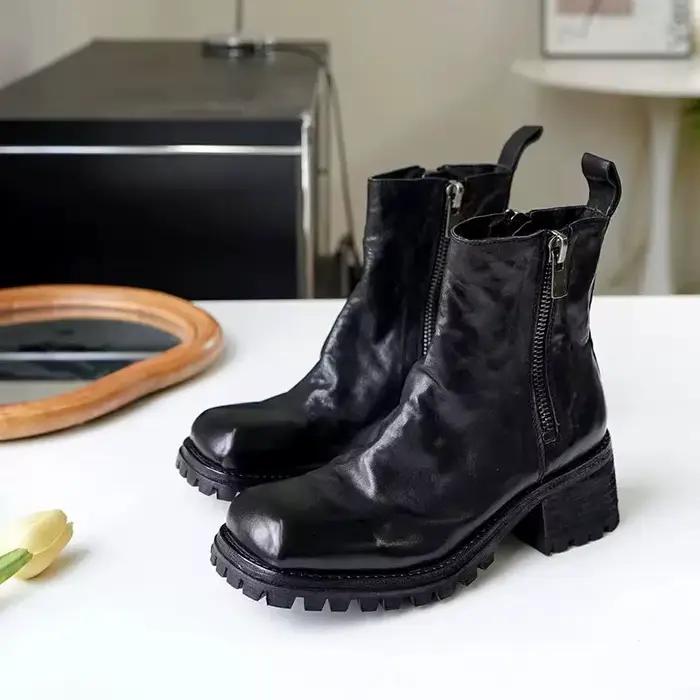 Bottines romaines en cuir véritable pour femmes bottes haut du genou talon carré printemps automne à offrir occasions spéciales