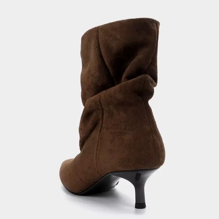 Liyke concepteur plissé sued bottines pour femmes hiver rue Vintage bout pointu mince talons bas chaussures de piste chaussons marron