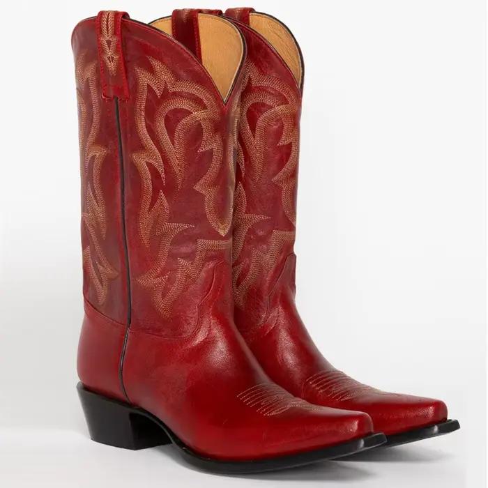 Bottes de Cowboy en PU Brodées Mi-Mollet Bout Pointu Talon Carré Élégantes Pour Femmes Occasions Spéciales Automne Hiver