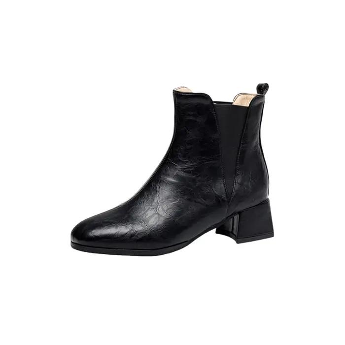 Bottines Chelsea marron à talons épais en cuir souple pour femme