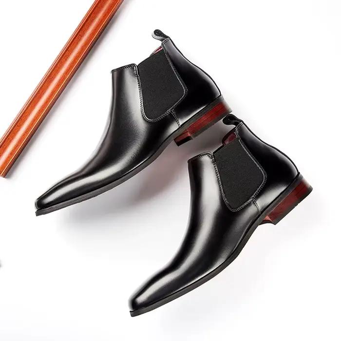 Bottes en cuir pour hommes, élégantes et simples, à pointe longue, bout carré, Chelsea britannique, chaussures formelles de luxe pour hommes d'affaires, printemps et hiver