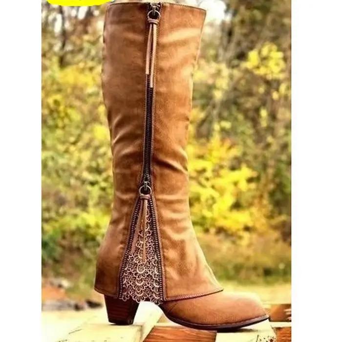 FHC – bottes hautes pour femmes, chaussures troupeau automne/hiver, Botas longues à glands, bout rond, grande taille 34-43, noir, kaki, gris, livraison directe