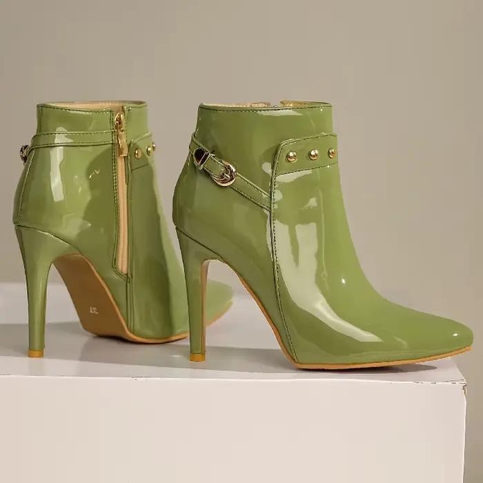 Bottes de rinçage courtes pour femmes, chaussures de danse de fête, talons hauts imperméables, pointes de bottes vernies noires et vertes, mode féminine, grande taille, 45, 50
