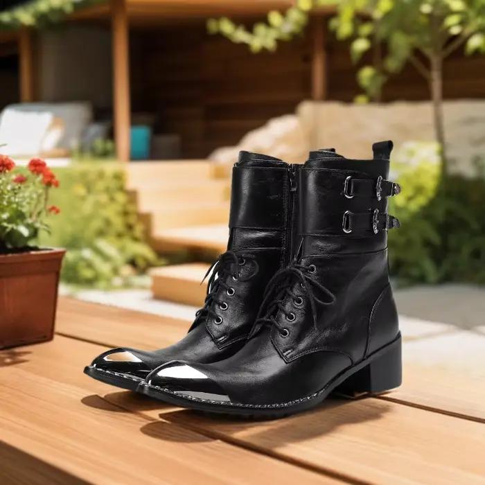 Boucle de ceinture noire en cuir souple cheville hommes bottes bottes occidentales hommes bout pointu chaussures de cowboy fête Bota Masculina hommes, grandes tailles