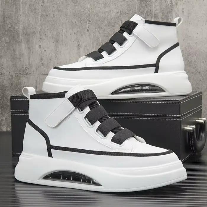 Chaussures montantes à fond épais pour hommes, respirantes, rehaussantes, semelle extérieure en caoutchouc décontractée pour jeunes, bout rond, à lacets, résistantes à l'usure, S...