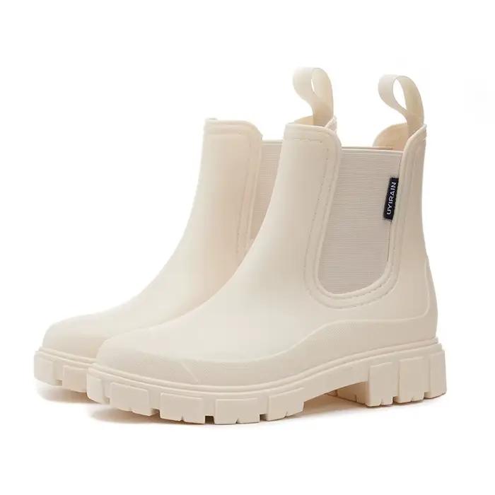Bottes de pluie Chelsea pour femmes, chaussures d'été imperméables avec semelles épaisses et bande élastique pour femmes, bottes de pluie pour adultes, bottes de pluie pour femmes, bottes de pluie pour femmes d'été