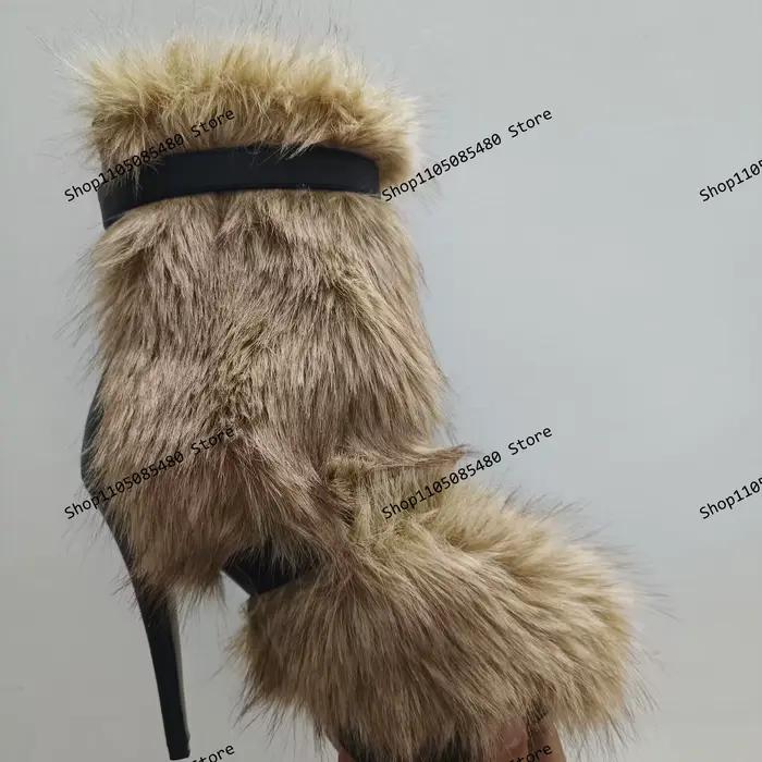2025 hiver fourrure chaude mode bottes bout pointu Super haut talon mince passerelle bottines sangle botte noire 44