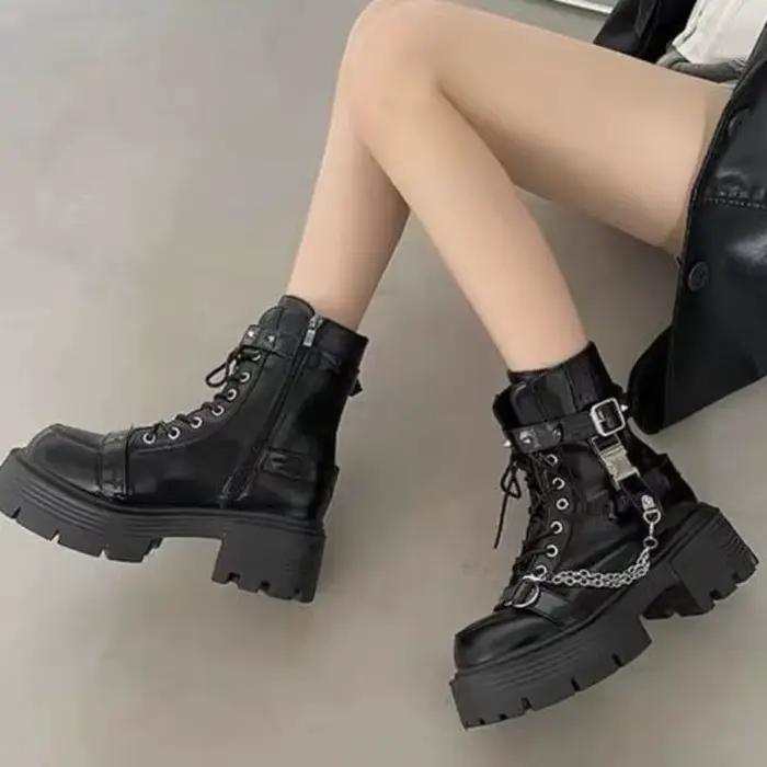 Bottes de moto à fond souple antidérapantes pour femmes bottines d'extérieur à fond souple femmes bottes à plate-forme Botas Altas Plataforma Mujer