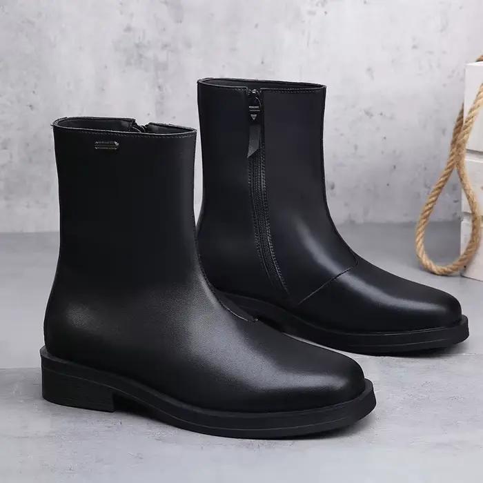 Élégant genou haute plate-forme moto bottes talons épais Punk Botas New Rock cuir hommes chaussures hautes mode mâle bottines