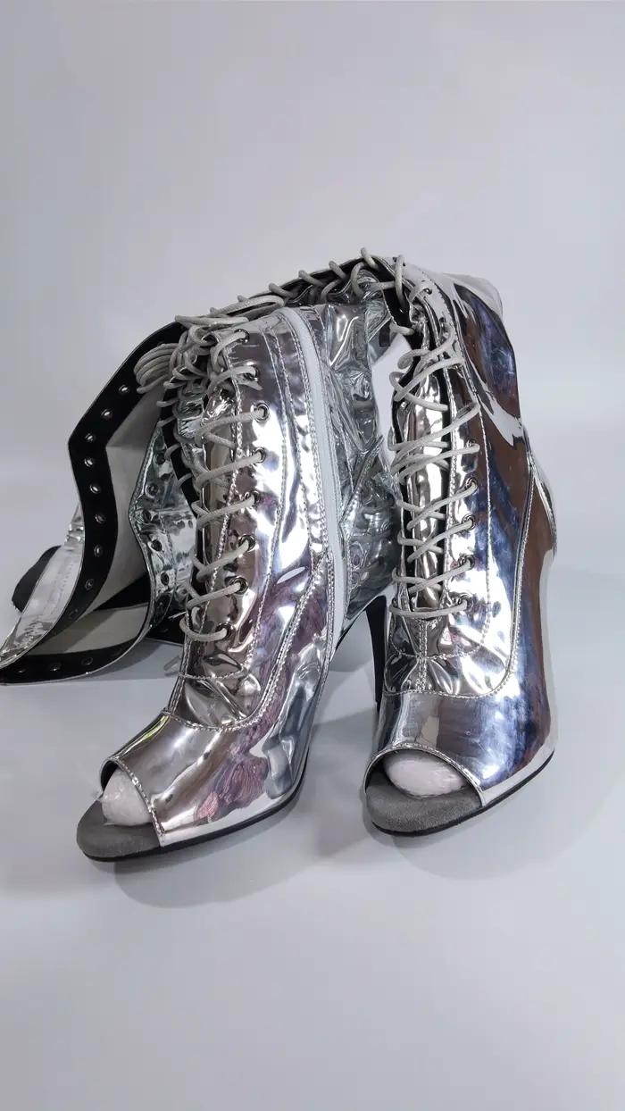 Bottines longues au-dessus du genou pour femmes, à talons, souples, à lacets, style stilettos, pour la danse jazz, la danse latine, l'extérieur, sexy