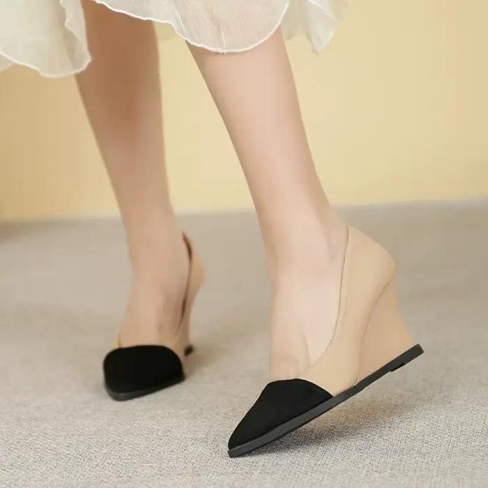 Chaussures de femme en cuir bout pointu talon haut compensé pour robes et occasions spéciales printemps automne