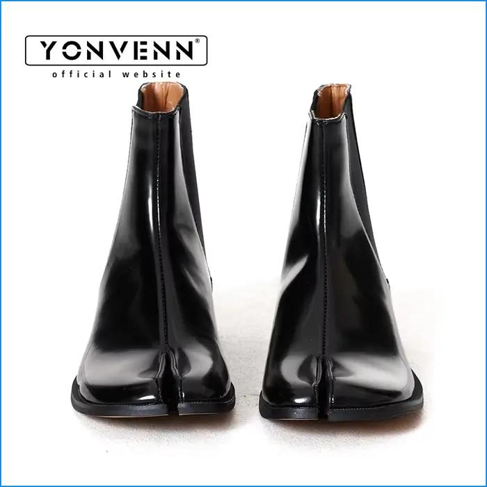Bottes courtes en cuir véritable Chelsea tabi chaussures à bout fendu sabot de cochon
