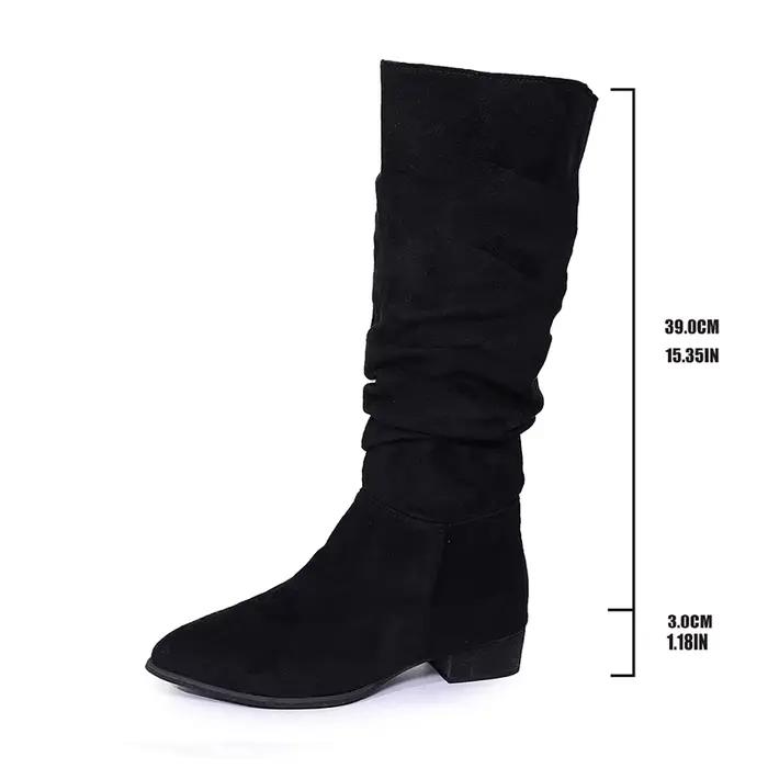 Bottes mi-mollet souples en faux daim beige pour femme, collection automne 2026, à bout pointu et talon bas, confortables, style Slouch Botas Mujer