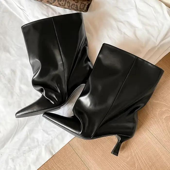 Bout pointu femmes bottines talons hauts chaussures de créateur de mode robe d'hiver pompes de luxe 2025