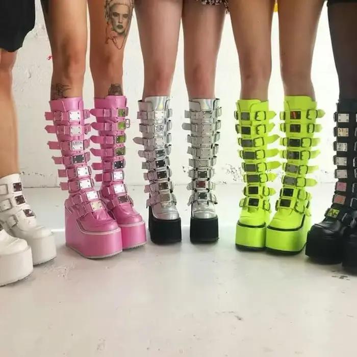 Bottes de moto à plateforme Punk Rock avec boucle de ceinture