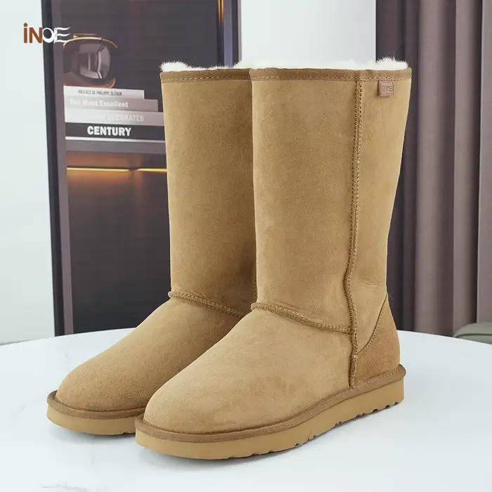 INOE femmes classique haute hiver bottes de neige Double visage en peau de mouton daim cuir doublure