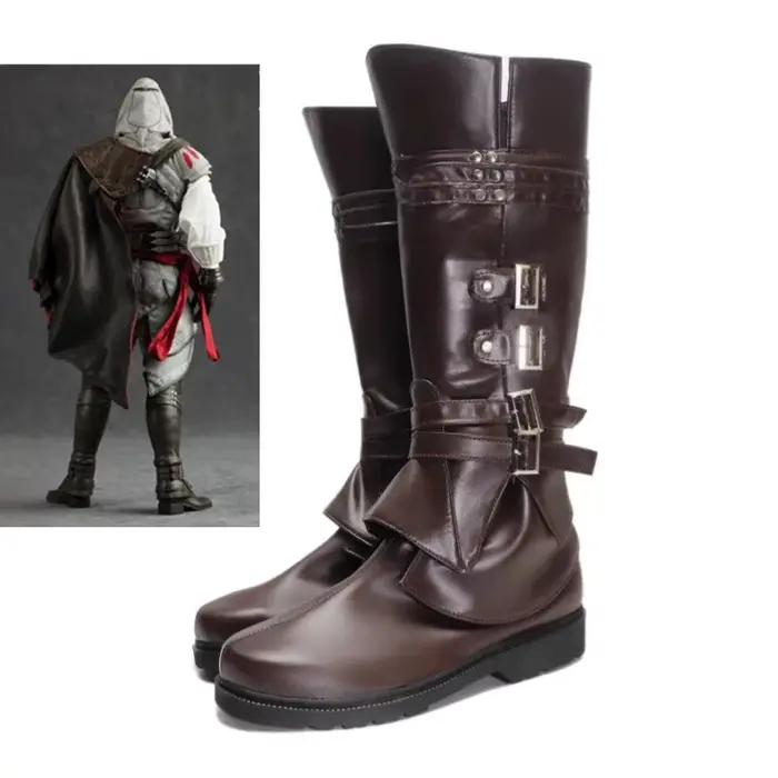 Ezio Auditore da Firenze – chaussures de Costume de Cosplay, bottes en Faux cuir faites à la main