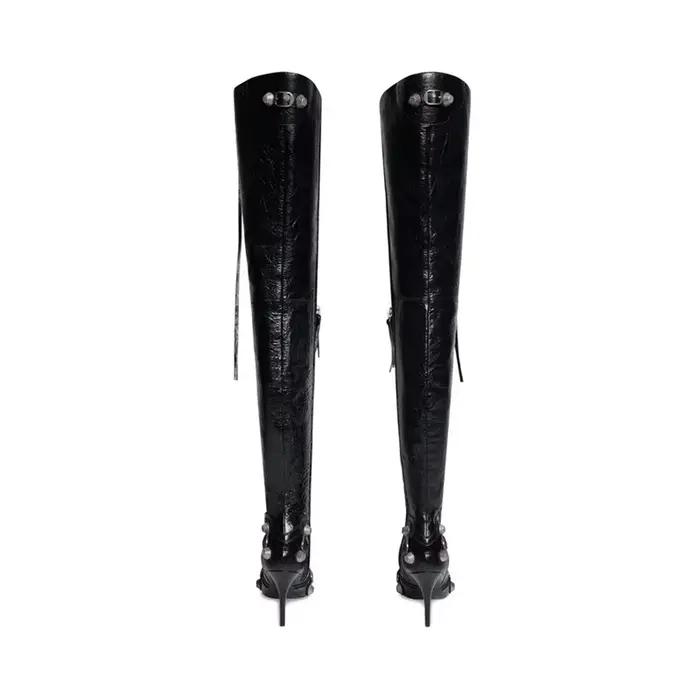 Bottes noires au-dessus du genou avec rivets pour femmes élégantes et sensuelles bottes de spectacle de marche occassions spéciales