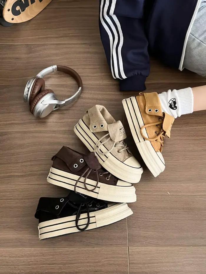 Nouvelles Bottes Courtes en Daim PU pour Femme 2026, Baskets Montantes Noires pour Filles et Étudiantes, Chaussures d'Hiver à Lacets en Toile Épaisse