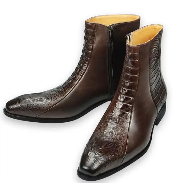 Bottes pointues en cuir véritable pour hommes