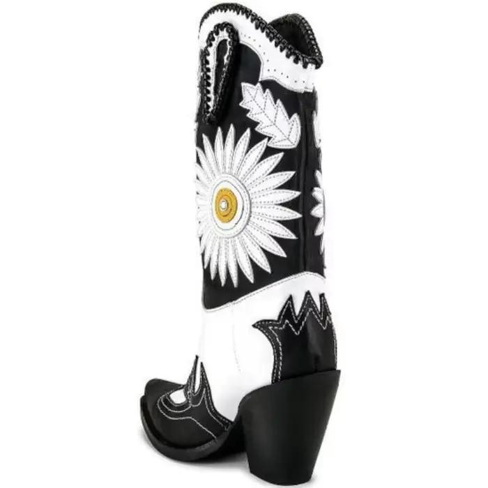 Bottes de cowboy occidentales brodées tournesol pour femme