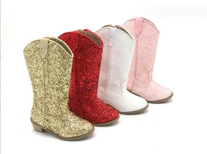 2025 nouveaux enfants filles bottes en cuir bling bling printemps été automne hiver bonne qualité mode filles chaussures 5-3 F148