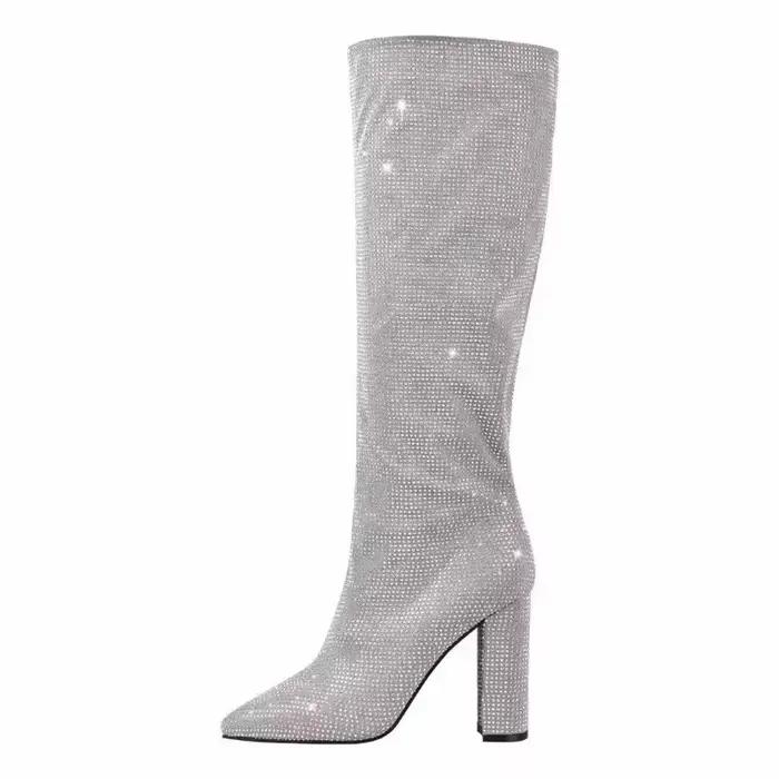 Bottes au genou brillantes en biscuits pour femmes