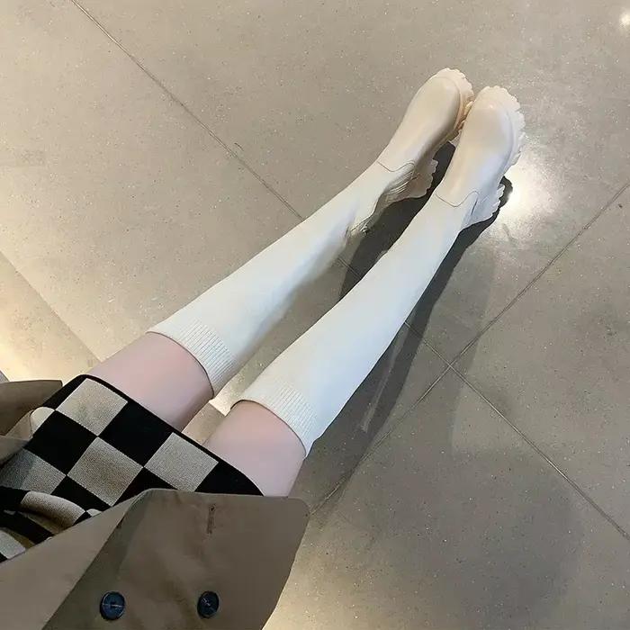 Bottes à Talons Épais pour Femme, Fermeture Éclair Latérale, Au-Dessus du Genou, Plateforme à la Mode