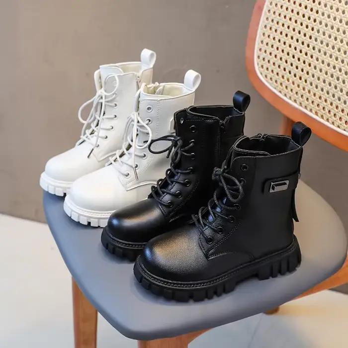 Bottes de mode pour enfants pour filles, couleur unie, polyvalentes, antidérapantes, Cool, grande-bretagne, fermeture éclair latérale, automne hiver