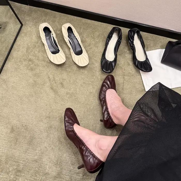 Nouvelles Chaussures Simples Commuter à Talon Chat Rond Français 2026 pour Femmes avec Escarpins Pliables