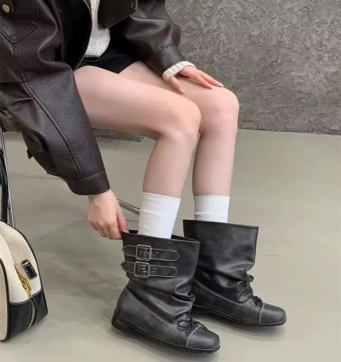 Bottines Chelsea modernes ZAROY pour femme, style punk vintage, avec boucle, plates, pour l'automne et l'hiver, avec nœud papillon