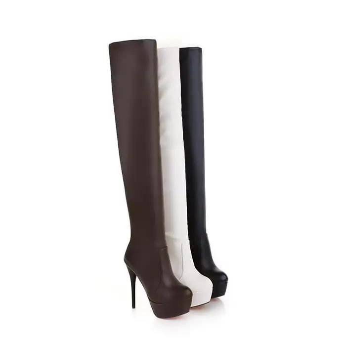 Femmes bottes PU Sexy sur le genou bottes longues Sexy mince talon haut bottes plate-forme femmes chaussures Zapatos De Mujer Botas 2023 plus récent