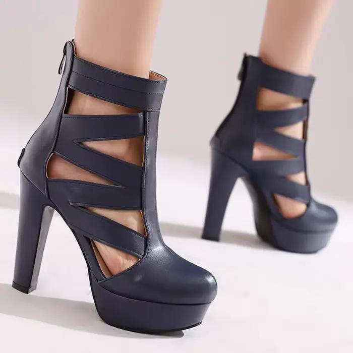 Bottines à talons hauts pour femmes, style mode, avec boucle, plateforme, noires et blanches, chaussures de soirée et de danse, grandes tailles 45-50