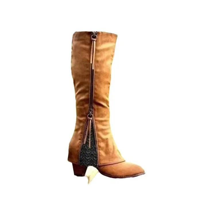 Nouvelles Bottes Femme 2025 – Chaussures Hiver à Franges, Bottes Hautes en Daim avec Design Pliable et Fermeture Éclair Latérale, Tailles 34-43