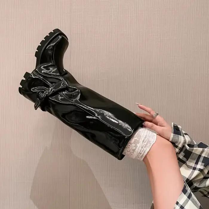 Bottes au genou avec jupe haute pour femme, ceinture noire élégante, tube droit, talon optique de 5cm, bottes western longues, mode automne et hiver