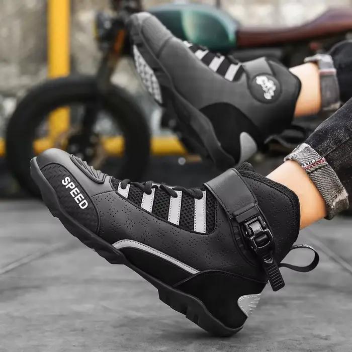 Bottes de moto en cuir respirant pour homme robustes et élégantes pour courses de moto et randonnées longues distances