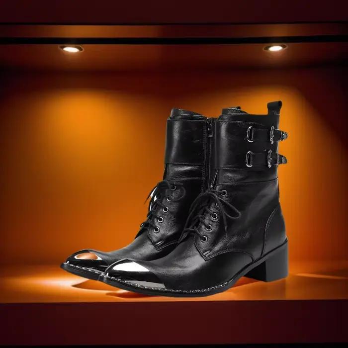 Boucle de ceinture noire en cuir souple cheville hommes bottes bottes occidentales hommes bout pointu chaussures de cowboy fête Bota Masculina hommes, grandes tailles