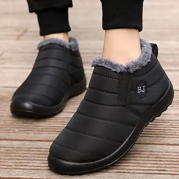 Bottines de neige imperméables et chaudes pour homme, chaussures d'hiver en toile avec fausse fourrure pour printemps et automne, bottes de neige pour homme élégantes et résistantes