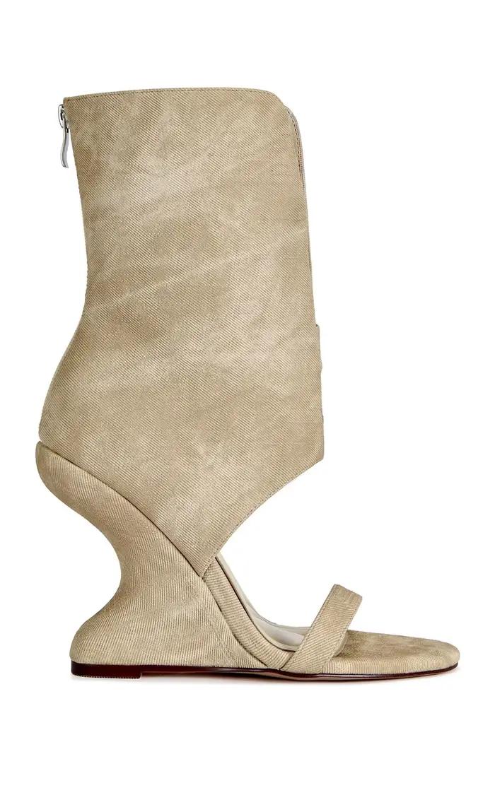Sandales à talon compensé style cowboy gris délavé, découpées, à semelle ouverte, minimaliste, à bride unique, style rétro décontracté, pour l'extérieur