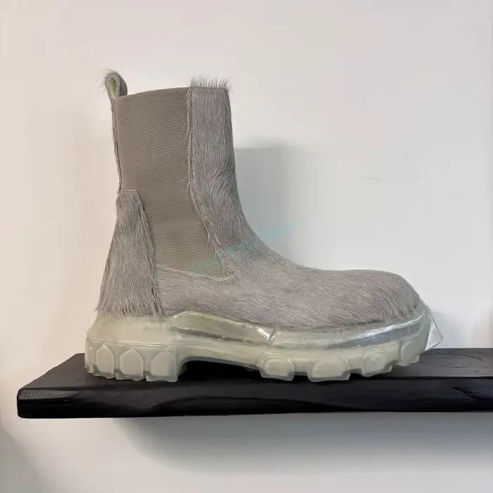 Hommes Chelsea bottes en cuir véritable crin sans lacet plat cheville chaussures Owens plate-forme augmenter haute rue Vintage luxe baskets