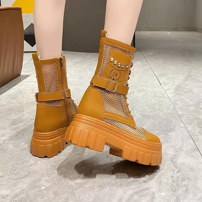 Bottines à plateforme en cuir souple pour femmes, de haute qualité, Style gothique, Cool, bottes de Combat, nouvelles chaussures de rue pour femmes pour l'été